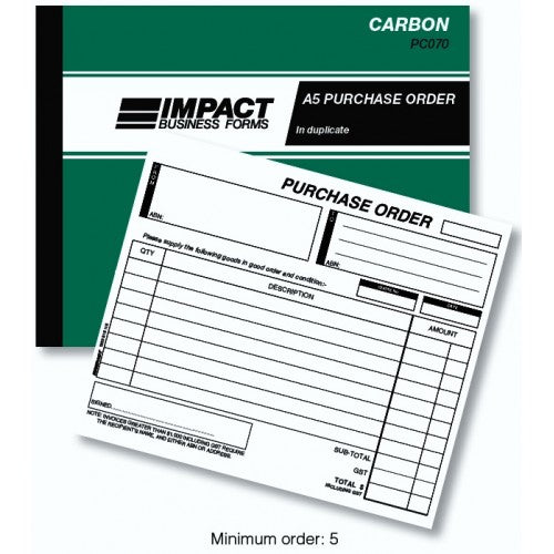 Pen Carbon A5 Purchase Order Book in Duplicate PC070