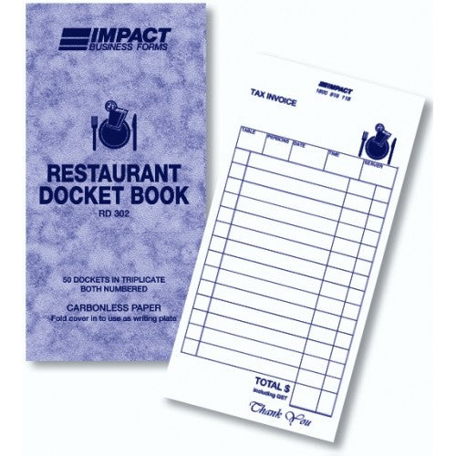 Restaurant Docket Book in Triplicate RD302