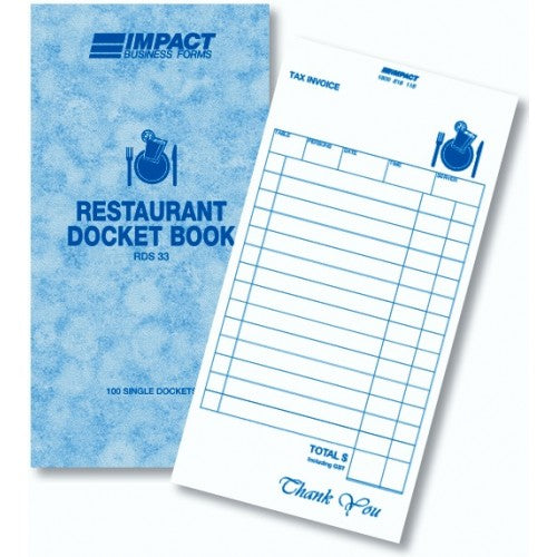 Restaurant Docket Book in Single pages 100mm x 195mm RDS33